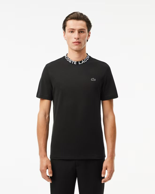 Camiseta Lacoste de Piquê Leve com Gola Jacquard