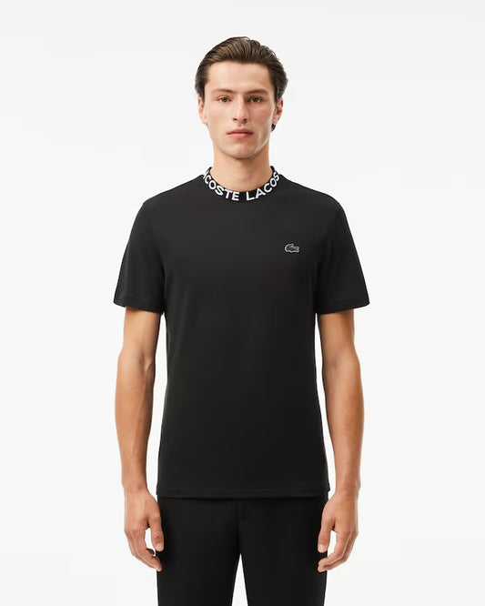 Camiseta Lacoste de Piquê Leve com Gola Jacquard