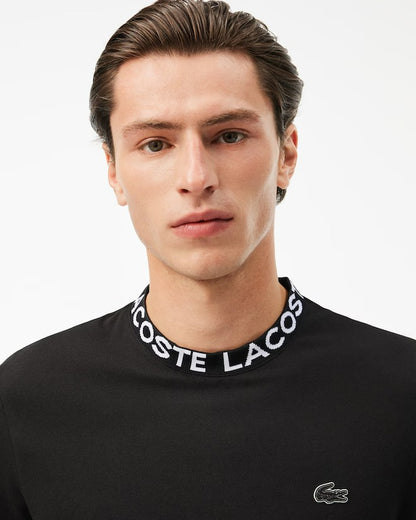 Camiseta Lacoste de Piquê Leve com Gola Jacquard